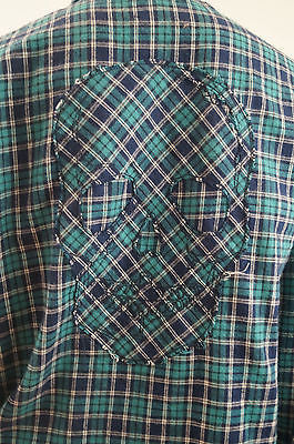 ZADIG & VOLTAIRE Mint Green Navy Check Cotton Long Sleeve Blouse Shirt Top SzM
