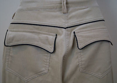 ISABEL MARANT Cream Beige & Black Trim Velvet Skinny Trousers Pants Sz:40; UK12