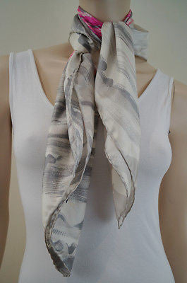BALENCIAGA Pink & Grey 100% Silk Spiral Print Branded Handkerchief Scarf