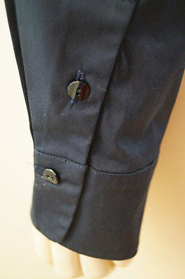 NICOLE FARHI Navy Blue & Black Cotton Blend Collared Blouse Shirt Top UK12
