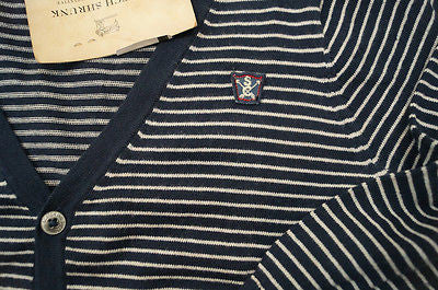 SCOTCH SHRUNK Boy's Navy & Cream Stripe Knitted Cotton V Neck Cardigan Top BNWT