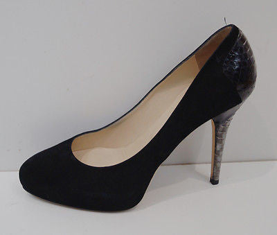 JIMMY CHOO Black Suede & Grey Snake Trim High Platform Court Pump Shoes EU39 UK6
