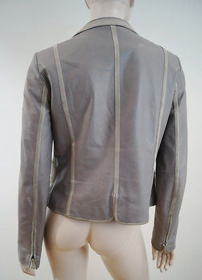ARMANI COLLEZIONI Grey Soft Lamb Leather & Beige Suede Trim Jacket IT44 UK12