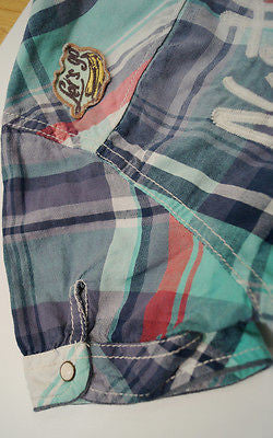 SCOTCH SHRUNK Green Hawaii Embroidery Checked Tartan Short Sleeve Shirt BNWT