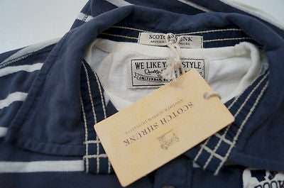 SCOTCH SHRUNK Boys Navy & Cream Brooklyn Gym Long Sleeve Rugby Shirt Top BNWT