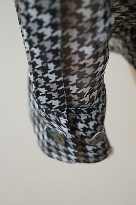 EQUIPMENT FEMME Black Cream Silk Geometric Dogtooth Print Sheer Evening Blouse M