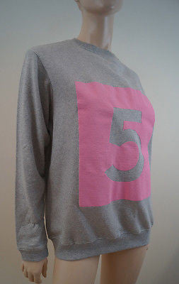RICHARD NICOLL Pale Grey & Pink Cotton Blend Long Sleeve Sweatshirt Top M