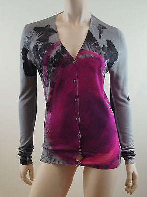 CHRISTOPHER KANE RUNWAY Grey Black Pink Floral Silk Long Sleeve Cardigan M BNWT