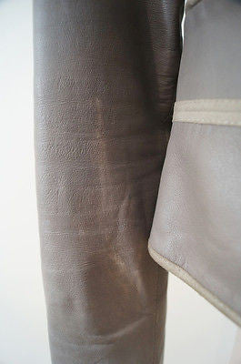 ARMANI COLLEZIONI Grey Soft Lamb Leather & Beige Suede Trim Jacket IT44 UK12