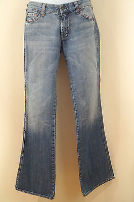 7 FOR ALL MANKIND Womens Blue Denim Faded & Crease Detail Bootcut Jeans Sz 28