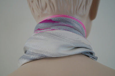 BALENCIAGA Pink & Grey 100% Silk Spiral Print Branded Handkerchief Scarf