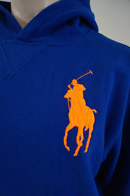 POLO RALPH LAUREN Boys Royal Blue Neon Big Pony Hoodie Sweatshirt Top BNWT