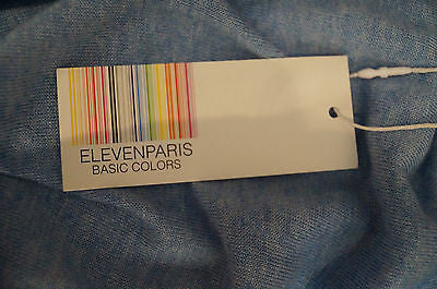 ELEVEN PARIS Ladies Basic Colors Light Blue Fine Knit V Neck Jumper Top SzM BNWT