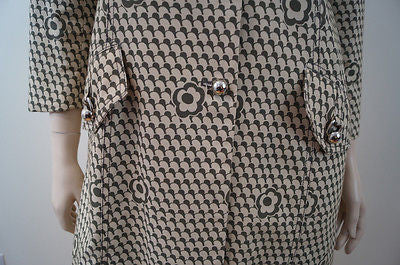 BARBARA BUI Beige Grey 100% Cotton Floral Geometric Print Silk Lined Jacket 40