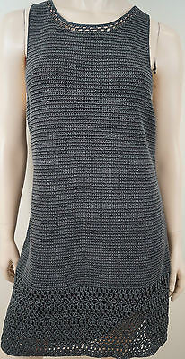 THEORY Grey Black Wash Sleeveless Knit Crochet Short Mini Shift Dress Sz:L BNWT