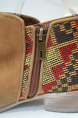 SAM EDELMAN Tan Suede & Multi Colour Embroidery Ankle Boots UK8; US10M