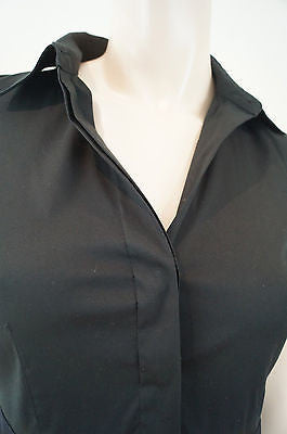 THEORY Black & Navy Wool Linen Blue Short Sleeve Mini Pleated Skater Dress UK8