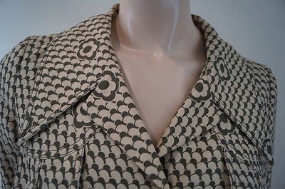 BARBARA BUI Beige Grey 100% Cotton Floral Geometric Print Silk Lined Jacket 40
