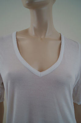 HALSTON HERITAGE White V Neck Modal Sheer Jerseywear T-Shirt Tee Top Sz M/L