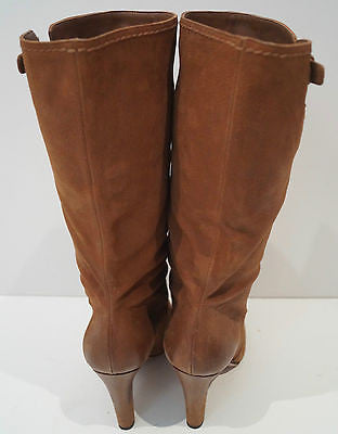 PRADA Tan Soft Leather Calf High Buckle Detail Block Heel Boots EU39 UK6 NEW!