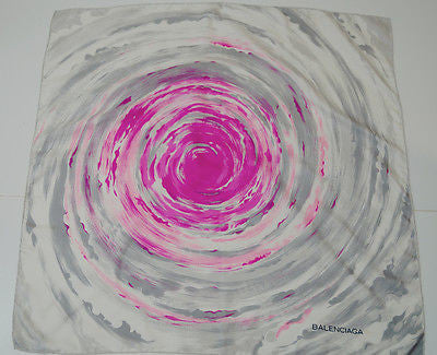BALENCIAGA Pink & Grey 100% Silk Spiral Print Branded Handkerchief Scarf