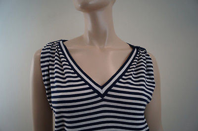 FARHI By NICOLE FARHI Navy White Stripe Fish Detail Cotton Knit Sleeveless Top M