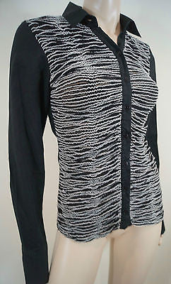 ANNE FONTAINE Black & White Ruffle Detail Collared Long Sleeve Blouse Shirt Top