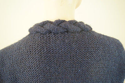 MAJE Navy Blue & Gold Wool / Alpaca Blend Plaited Neckline Cardigan Top Sz:M