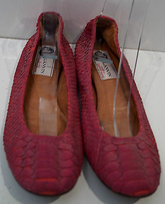LANVIN Red Leather Textured Python Flat Slip On Ballerina Pump Shoes EU39 UK6