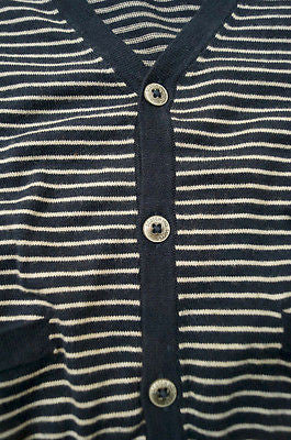 SCOTCH SHRUNK Boy's Navy & Cream Stripe Knitted Cotton V Neck Cardigan Top BNWT