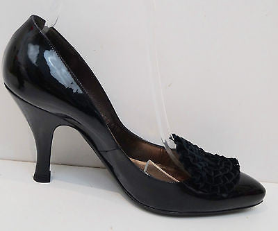GIORGIO ARMANI Black Leather Patent Velvet Floral High Heel Court Shoes EU40 UK7