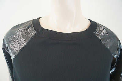 KARL LAGERFELD Women's Black Wet Look / Glossy Sleeve Sweater Top Sz: M