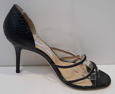 JIMMY CHOO Black Snakeskin & Sparkle Strappy High Heel Sandals Shoes EU39 NEW!