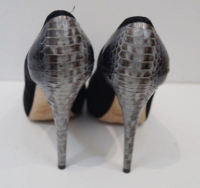 JIMMY CHOO Black Suede & Grey Snake Trim High Platform Court Pump Shoes EU39 UK6