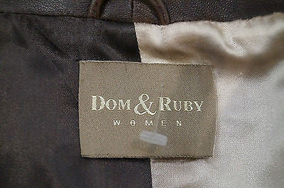 DOM & RUBY Women's Brown Leather Large Collar Fitted Zipper Biker Jacket UK14