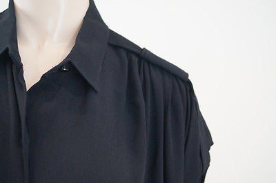 DVF DIANE VON FURSTENBERG Black Karin Short Kimono Sleeve Collared Blouse Sz:M