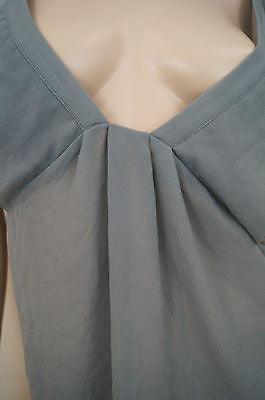 VANESSA BRUNO Pale Grey Plunge V Neck Lace Insert Cap Sleeve Top FR40 UK12