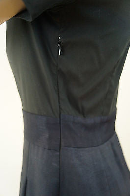 THEORY Black & Navy Wool Linen Blue Short Sleeve Mini Pleated Skater Dress UK8