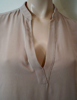 PINKO Dusky Pink & Gold Pleated Rear Collarless Long Sleeve Blouse Top UK12
