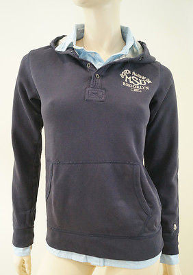 SCOTCH SHRUNK Boys Navy Hoodie Sweatshirt W Attached Shirt Collar & Tails BNWT