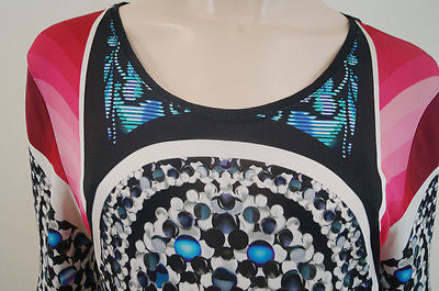 PETER PILOTTO Multi-Colour Bold Print 3/4 Sleeve Scoop Neck Summer Dress UK14