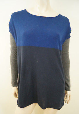 VINCE Blue & Grey Cotton Knit Block Colour Long Sleeve Jumper Sweater Top Sz: S