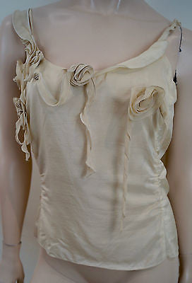 EMPORIO ARMANI Cream 100% Silk Floral Detail Sleeveless Cami Top IT44; UK12