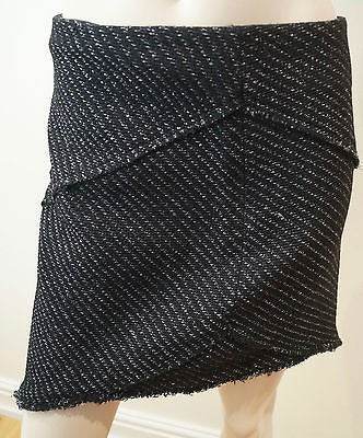 MAJE Women's Black Charcoal Textured Asymmetrical Hemline Short Mini Skirt 40