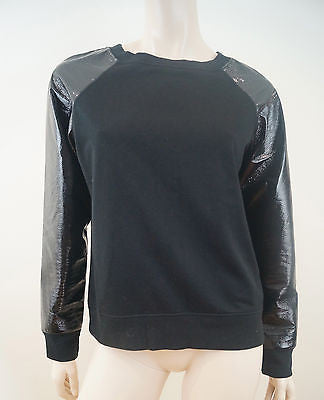 KARL LAGERFELD Women's Black Wet Look / Glossy Sleeve Sweater Top Sz: M