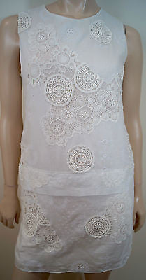 VANESSA BRUNO White Embroidered Round Neck Sleeveless Summer Tunic Dress 40 UK12