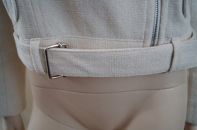 CARVEN Ladies Cream Cotton Box Biker Short Length Fitted Belted Jacket UK12; 40