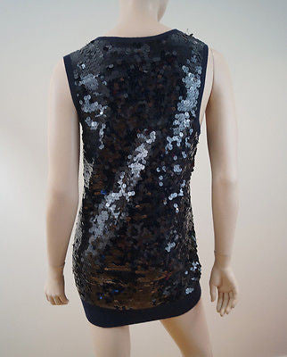 JOSEPH Navy Blue 100% Cashmere Sequin Embellished V Neck Jumper Top Sz:M