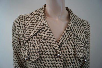 BARBARA BUI Beige Grey 100% Cotton Floral Geometric Print Silk Lined Jacket 40