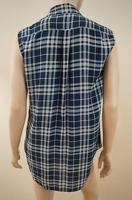 JOSEPH Dark Navy Blue & White 100% Silk Check Tartan Blouse Top Sz: 40 UK12